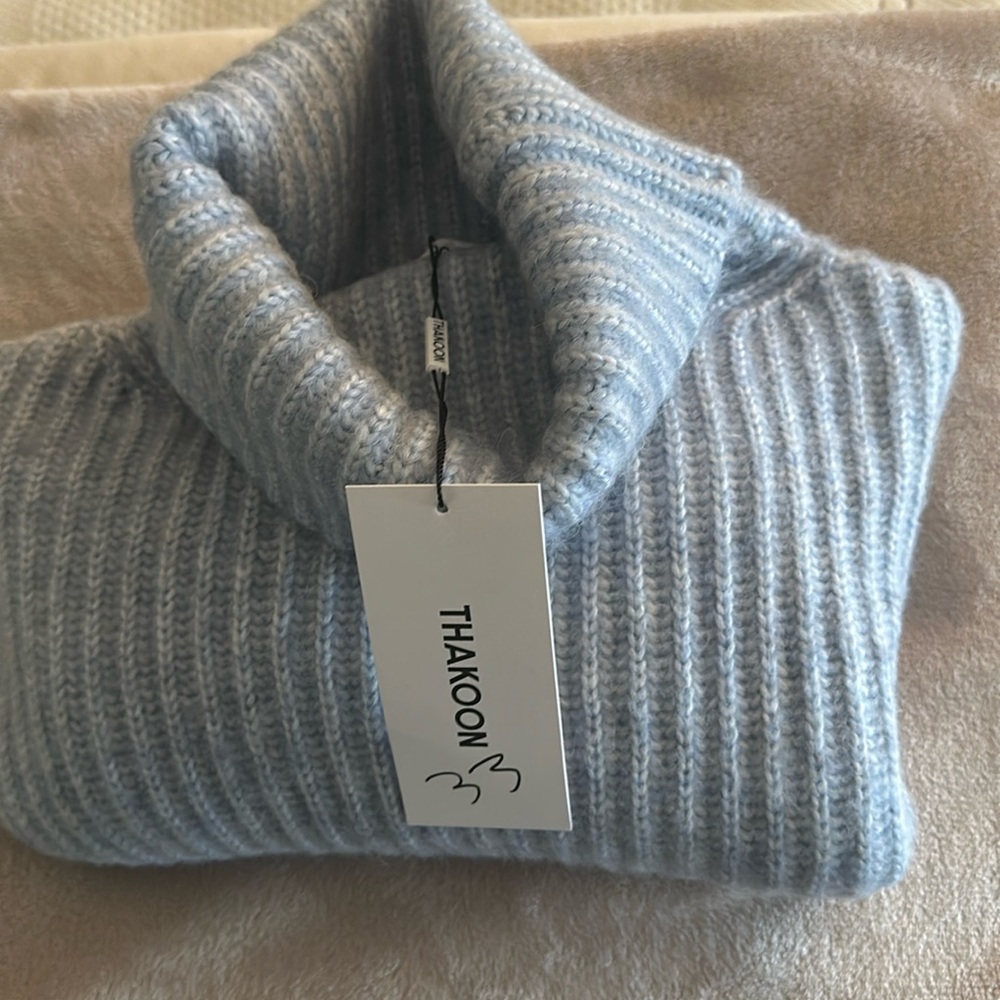 THAKOON Sky Blue Cropped Ribbed Turtleneck Soft Alpaca Blend Sweater (XS) BNWT